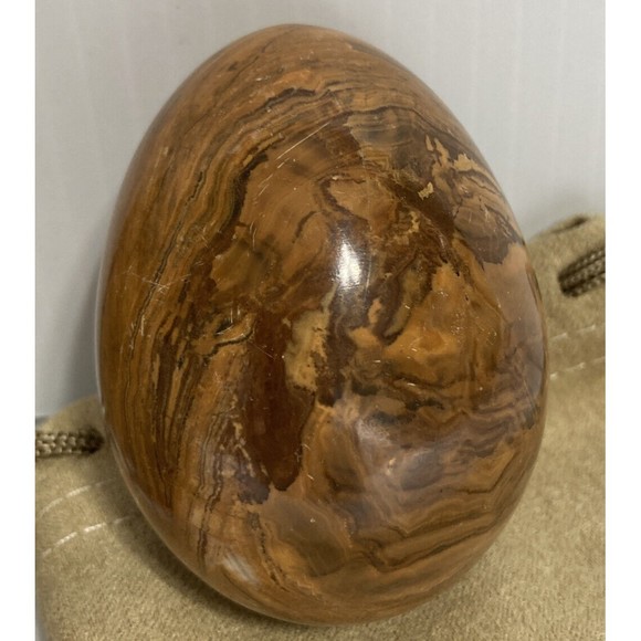 Onyx Naturally Banded Polished Egg Brown White Gray Swirls 3" L x 2" W 8.4 oz - Picture 4 of 12